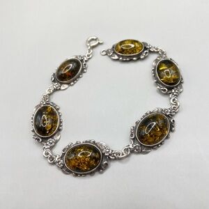 Vintage Valerio V8 Poland Sterling Silver Baltic Amber Bracelet